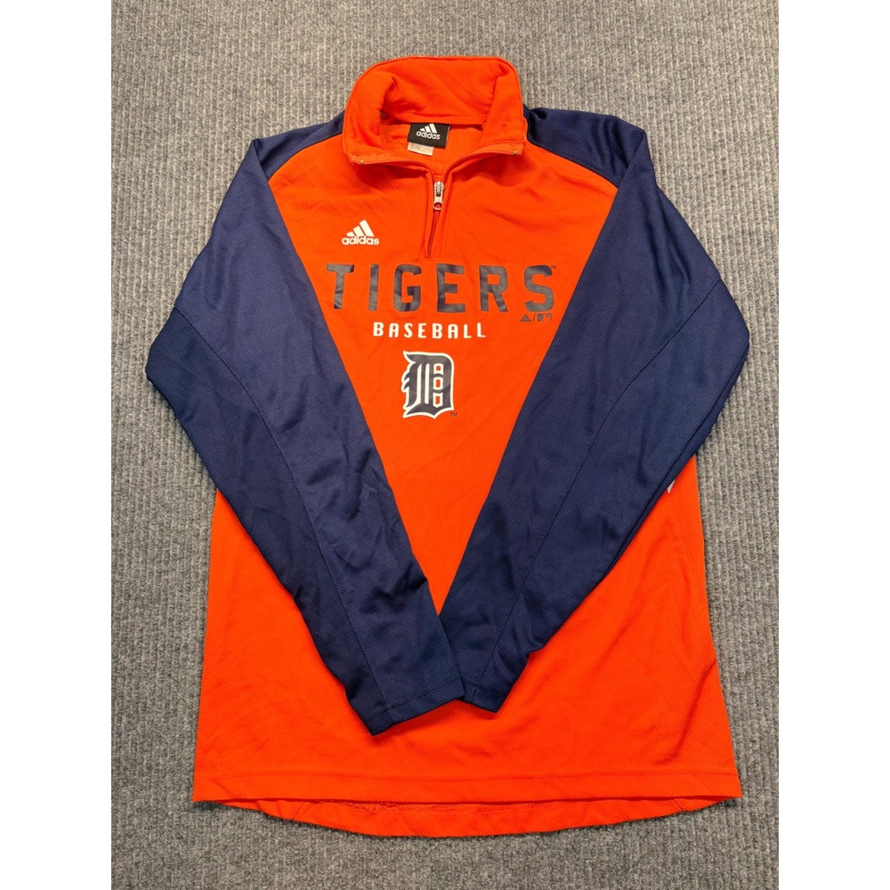 Adidas Detroit Tigers Baseball Kids Quarter Zip Pullover Orange Navy Size 14/16